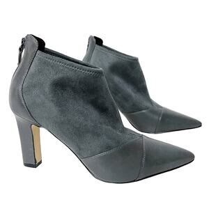 Cole Haan Gray Seude Heeled Ankle Boots Pointed Toe Two Tone Leather Size 7 $220